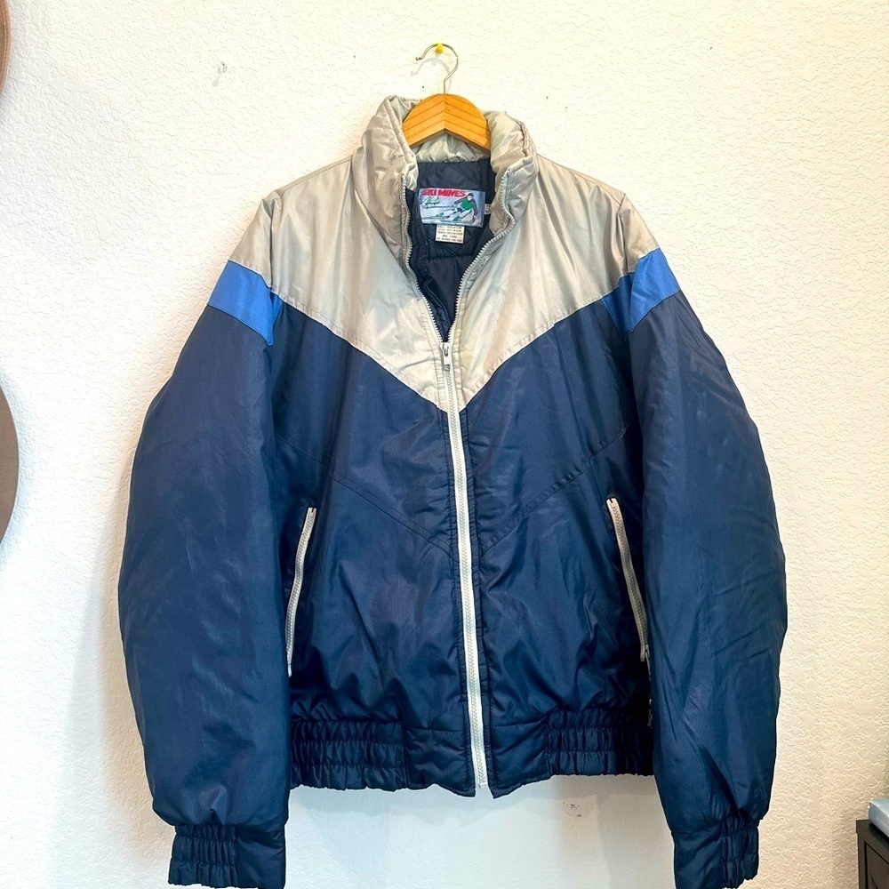 Ski Moves men’s zipper front polyester rayon blend blue ski winter jacket